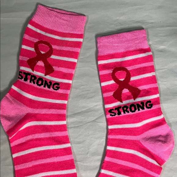 Womens “Strong” Pink Breast Cancer Ribbon  Socks NWT - Picture 1 of 7